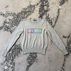 Alashan Sweater Womens Size‎ XS Gray Love Print Long Sleeve Cotton Blend